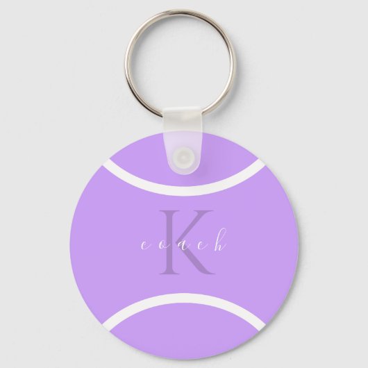 Paarse Tennis Ball & Initiaal Monogrammed Coach Sleutelhanger (Voorkant)