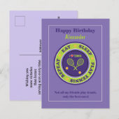 Paarse Tennis 🎾 Happy Birthday Briefkaart (Voorkant / Achterkant)