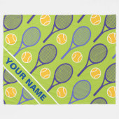 🎾 Paarse tennisrackets op groen, aangepaste naam Fleece Deken (Voorkant (Horizontaal))