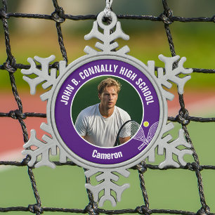 Paarse Tennisspeler Foto Hoge School Geest Tin Sneeuwvlok Ornament