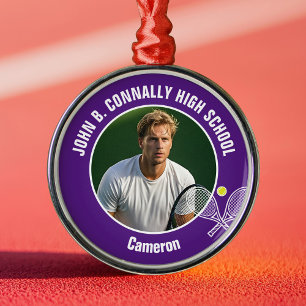 Paarse Tennisspeler Foto Hoge School Kerstmis Metalen Ornament