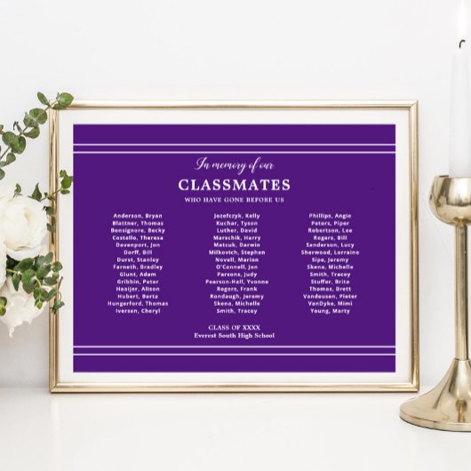 Paarse ter nagedachtenis aan onze klasgenoten scho poster