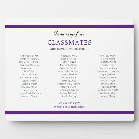 Paarse ter nagedachtenis van klasgenoten Reunion M Fotoplaat (Voorkant)
