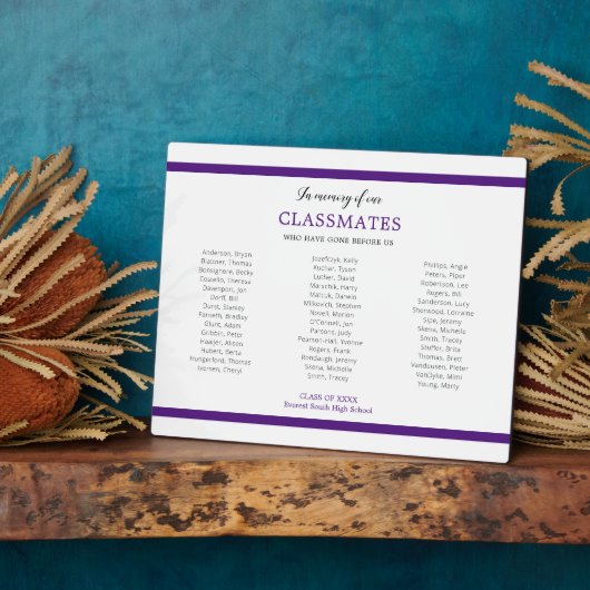 Paarse ter nagedachtenis van klasgenoten Reunion M Fotoplaat (Zijkant)