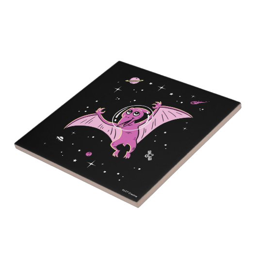 Paarse terodactydinos in de ruimte tegeltje (Zijkant)