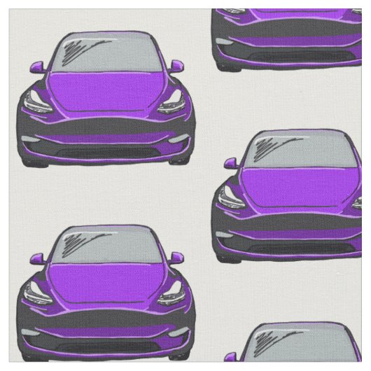 Paarse Tesla Model Y met de hand getekende schetss Stof (Close Up)