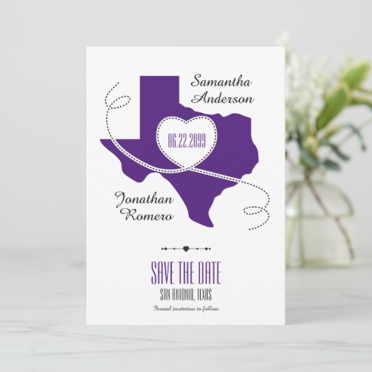 Paarse Texas Curling Ribbon Save the Date (Staand voorkant)