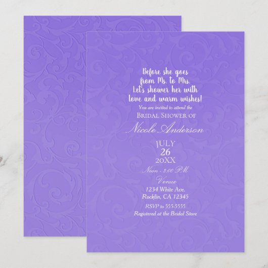 Paarse textuur Modern Chic Elegant Vrijgezellenfee Kaart (Voorkant / Achterkant)