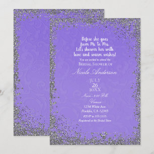 Paarse textuur zilver glitters moderne bruidsdouch kaart