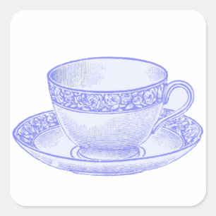 Paarse theekop vierkante sticker