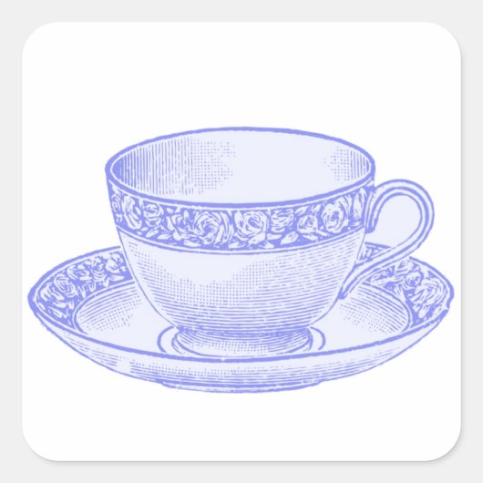 Paarse theekop vierkante sticker (Voorkant)