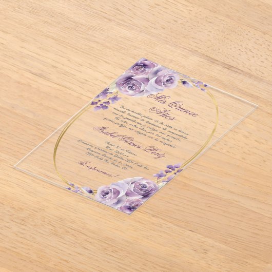 Paarse thema acryl Quinceañera Acryl Uitnodigingen (Laagn)