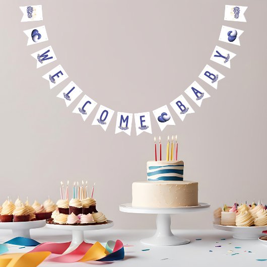 Paarse thema baby shower bunting banner