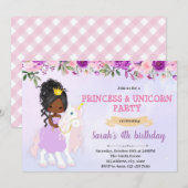 Paarse thema prinses unicorn uitnodiging (Voorkant / Achterkant)