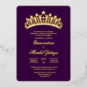 Paarse thema Quinceanera Folie uitnodiging (Voorkant)