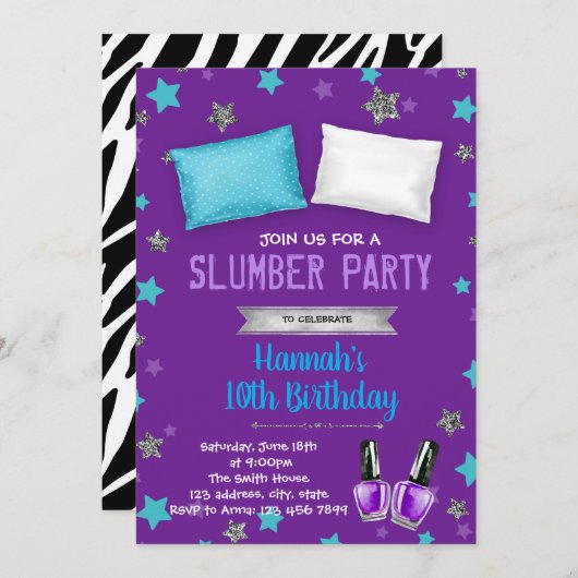 Paarse themaselector verjaardagsuitnodiging kaart (Voorkant / Achterkant)