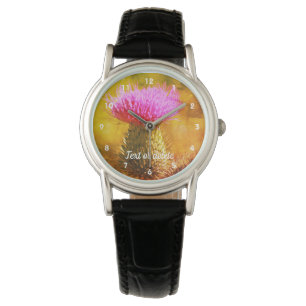 Paarse Thistle Flower Abstract op maat Horloge