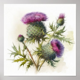 Paarse Thistle Flower Art Print Poster