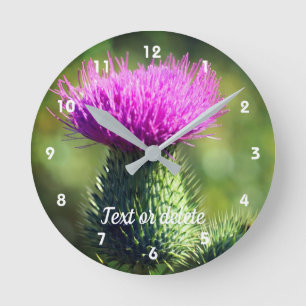 Paarse Thistle Flower op maat   Ronde Klok
