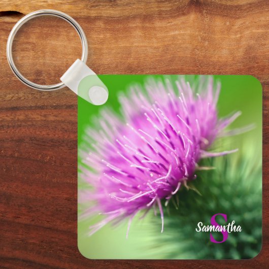 Paarse Thistle Keyring Sleutelhanger (Voorkant)