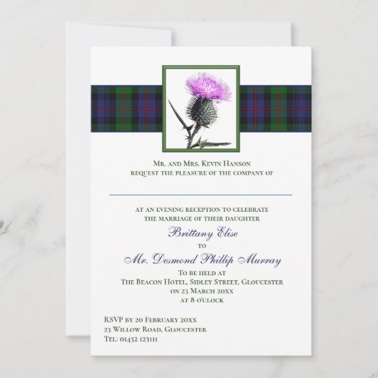 Paarse Thistle Murray van Atholl Tartan bruiloft Kaart (Voorkant)