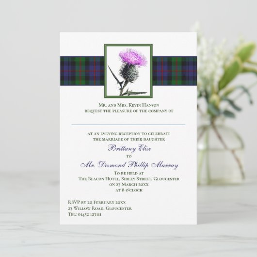 Paarse Thistle Murray van Atholl Tartan bruiloft Kaart (Staand voorkant)