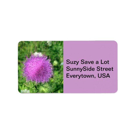 Paarse Thistle Wilde Bloem Etiket (Voorkant)