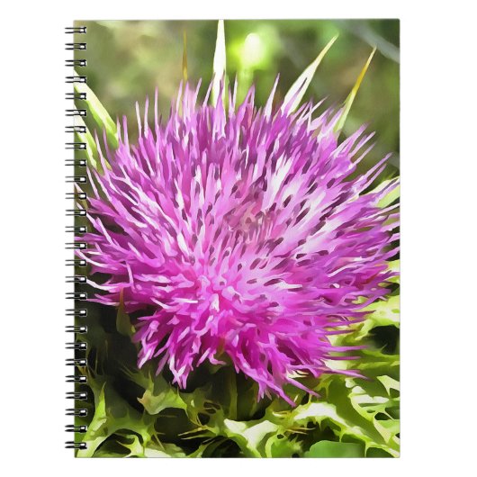 Paarse Thistle Wilde Floral Art Notitieboek (Voorkant)