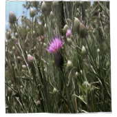 Paarse Thistle Wildflower Realiserende kunst Douchegordijn (Voorkant)