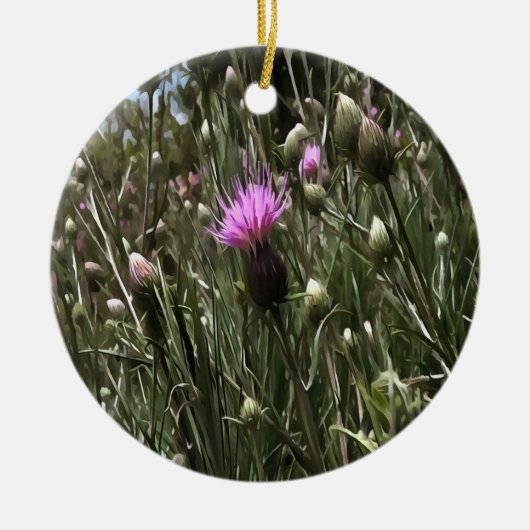 Paarse Thistle Wildflower Realiserende kunst Keramisch Ornament (Voorkant)