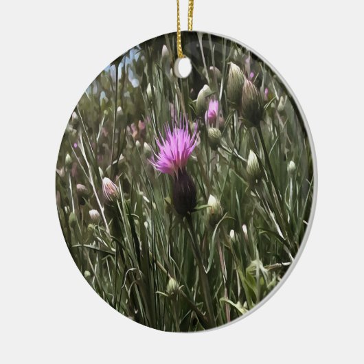Paarse Thistle Wildflower Realiserende kunst Keramisch Ornament (Links)
