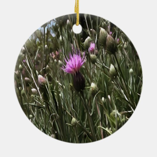 Paarse Thistle Wildflower Realiserende kunst Keramisch Ornament (Achterkant)