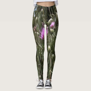 Paarse Thistle Wildflower Realiserende kunst Leggings