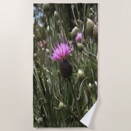 Paarse Thistle Wildflower Realiserende kunst Strandlaken