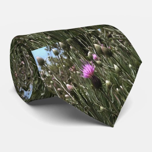 Paarse Thistle Wildflower Realiserende kunst Stropdas (Opgerold)
