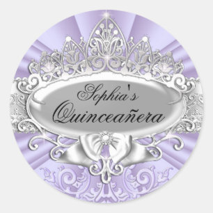 Paarse Tiara & Damask Quinceanera Sticker