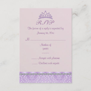 Paarse Tiara & Damask Sweet16 RSVP-kaart RSVP Kaartje