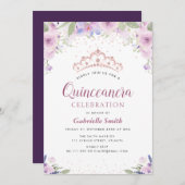 paarse tiara floral Quinceanera Kaart (Voorkant / Achterkant)