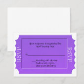 Paarse Ticket RSVP-reactiekaart voor alle doeleind RSVP Kaartje (Voorkant / Achterkant)