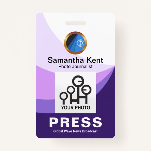 Paarse Tidal Wave Curvating Press Photo Template Badge (Voorkant)