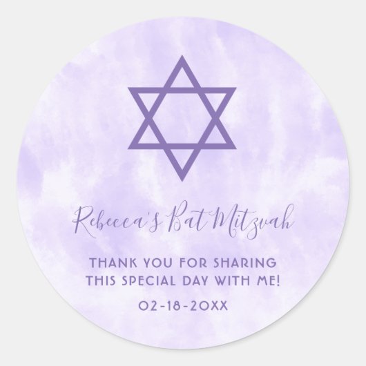 Paarse Tie Dye Bat Mitzvah Classic Ronde Sticker (Voorkant)