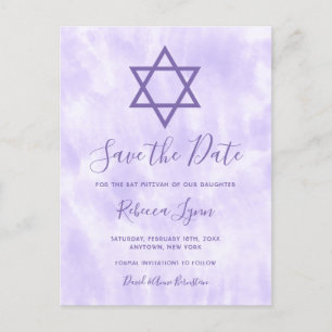 Paarse Tie Dye Bat Mitzvah Save the Date Aankondigingskaart