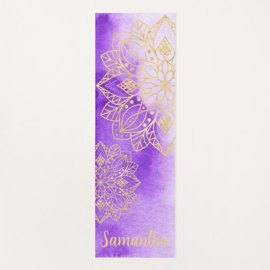 Paarse Tie Dye met Gouden Mandalas Aangepaste Naam Yogamat (Voorkant)