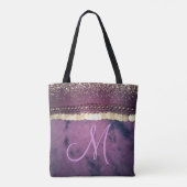 Paarse Tie Dye Monogram Gouden Munten Glitter Tote Bag (Achterkant)