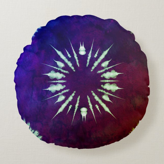 Paarse Tie Dye Ronde Kussen (Voorkant)