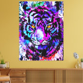 Paarse Tiger Head Portret Canvas Art afdrukken (Insitu (Woonkamer))