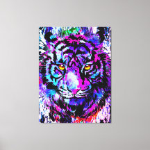 Paarse Tiger Head Portret Canvas Art afdrukken