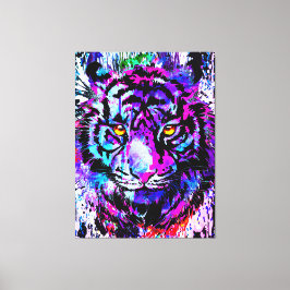 Paarse Tiger Head Portret Canvas Art afdrukken