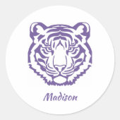 Paarse Tiger School Mascot Sticker (Voorkant)