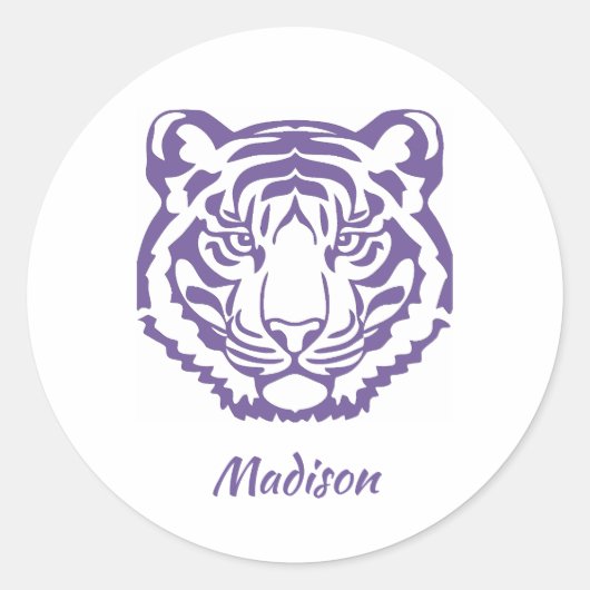 Paarse Tiger School Mascot Sticker (Voorkant)